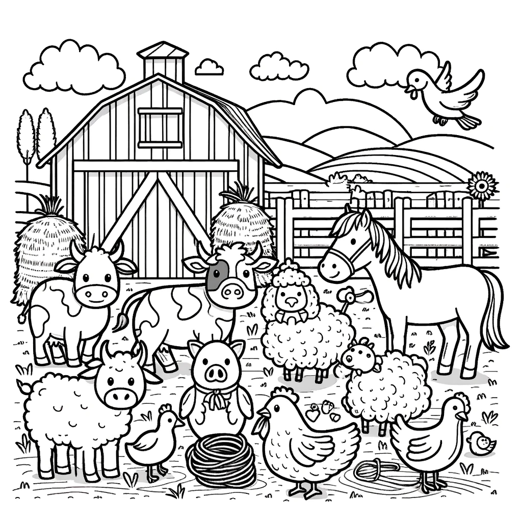 Farm yard scene coloring page