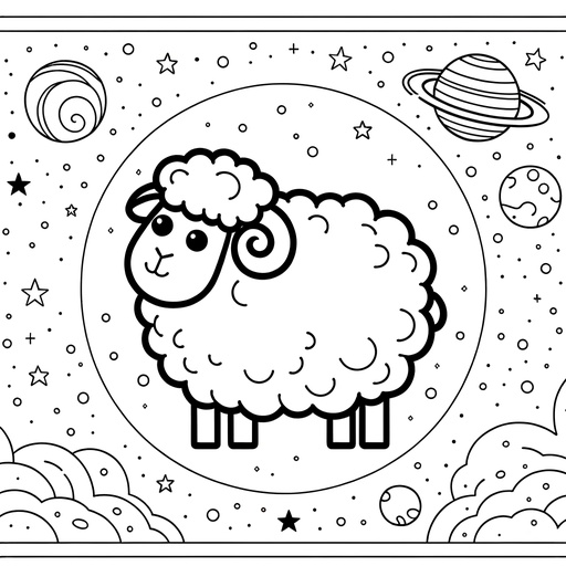 Space Sheep Coloring Page