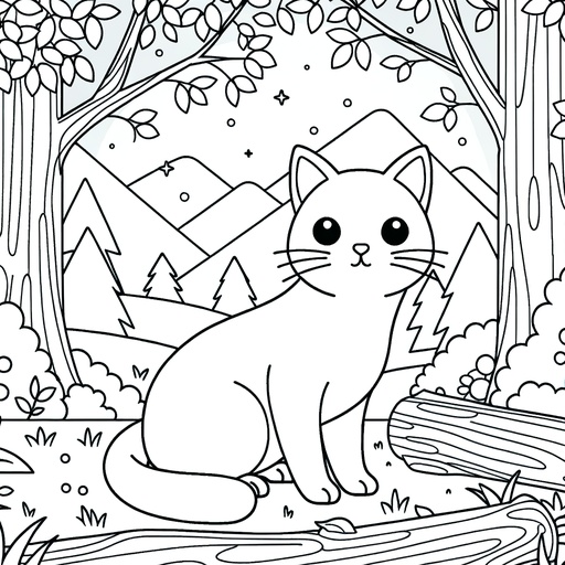Pet Cat in Nature Coloring Page- 4 Free Printable Pages