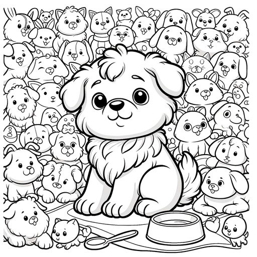 Pet Dog with Animal Friends Coloring Page