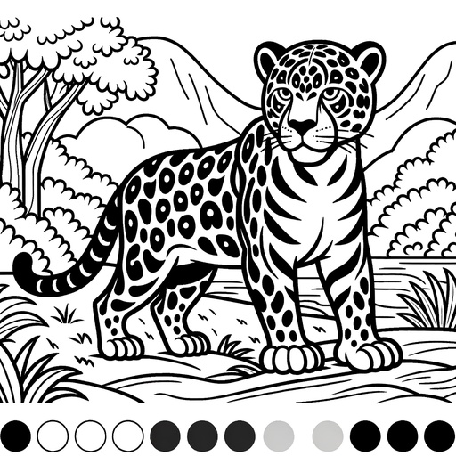 Simple Jaguar in Nature Children&#8217;s Coloring Page
