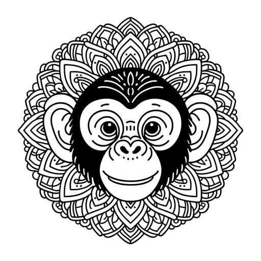 Mandala Chimpanzee Children&#8217;s Coloring Page