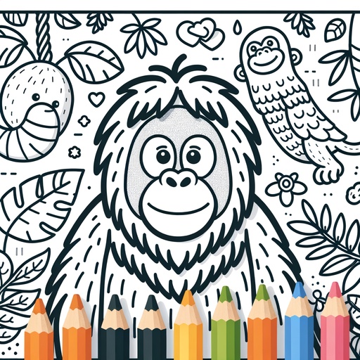 Orangutan with Friends Children&#8217;s Coloring Page
