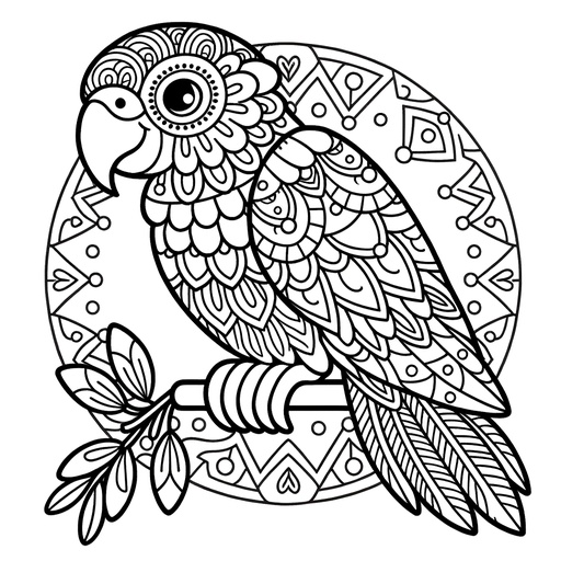 Mandala Parrot Children&#8217;s Coloring Page