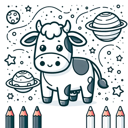 Space Cow Children&#8217;s Coloring Page
