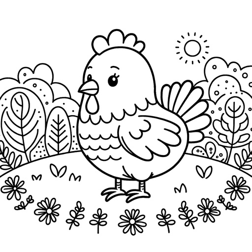 Chicken in Nature Children&#8217;s Coloring Pages