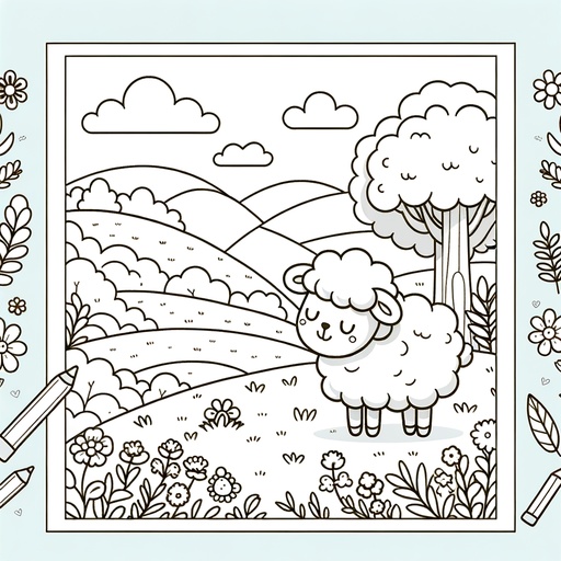 Sheep in Nature Coloring Page