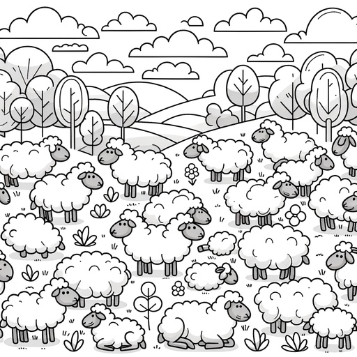 Sheep with Farm Friends Coloring Page