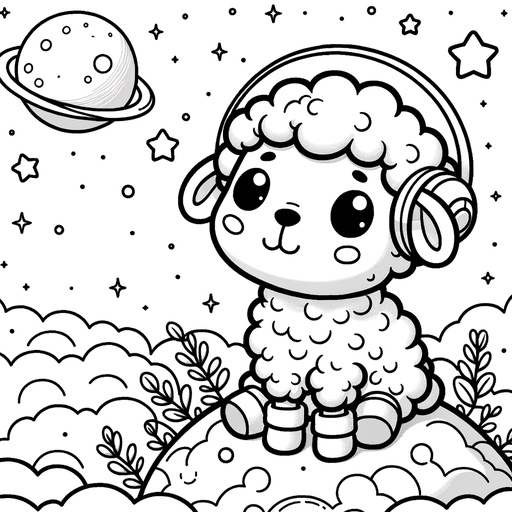 Space Sheep Coloring Page