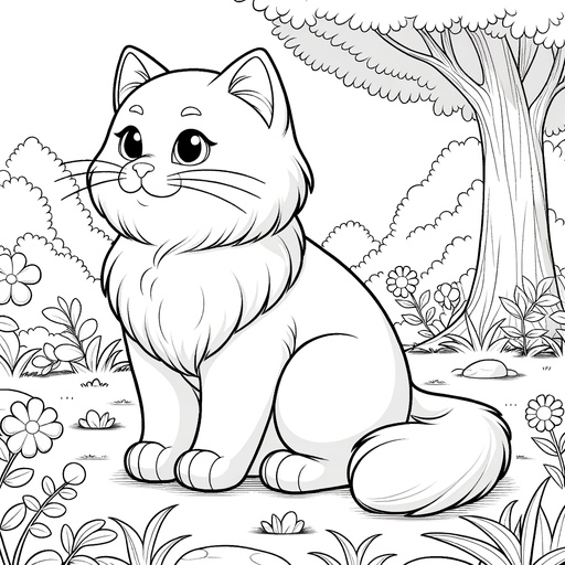 Pet Cat in Nature Coloring Page