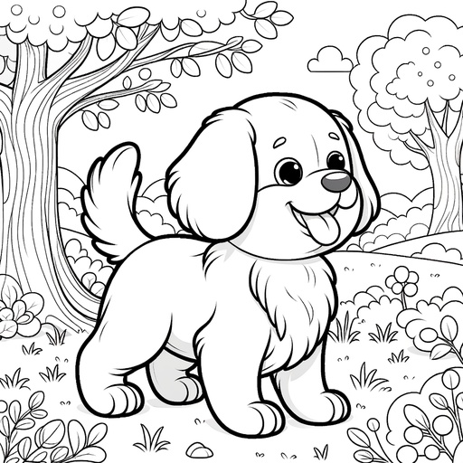 Pet Dog in Nature Coloring Page