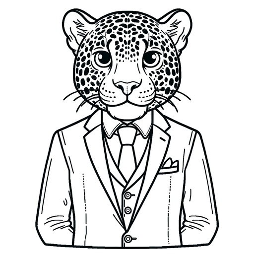 Simple Jaguar in a Suit Children&#8217;s Coloring Page