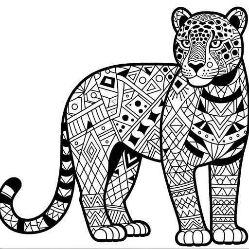 Geometric Jaguar Children&#8217;s Coloring Page