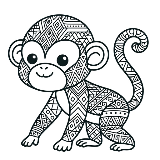 Geometric Chimpanzee Children&#8217;s Coloring Page