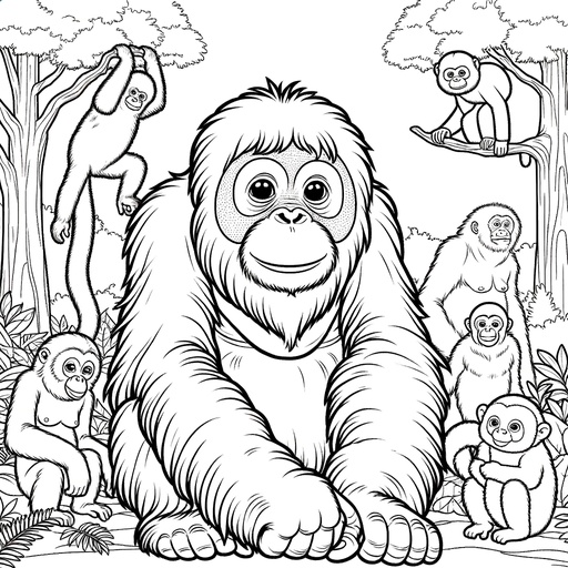 Orangutan with Friends Coloring Page- 4 Free Printable Pages