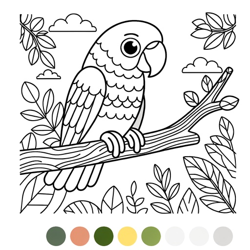 Parrot in Nature Children&#8217;s Coloring Page