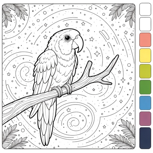 Space Parrot Children&#8217;s Coloring Page