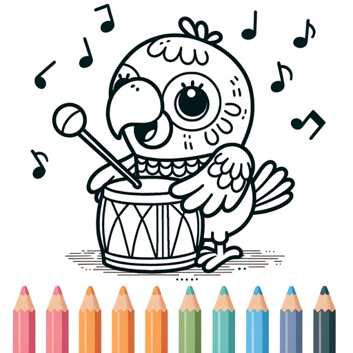 Musical Parrot Children&#8217;s Coloring Page