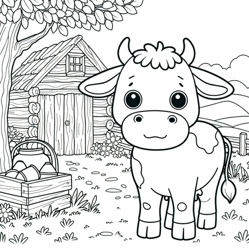 Cow in Nature Children&#8217;s Coloring Page