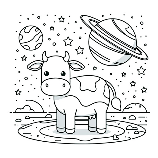 Space Cow Children&#8217;s Coloring Page