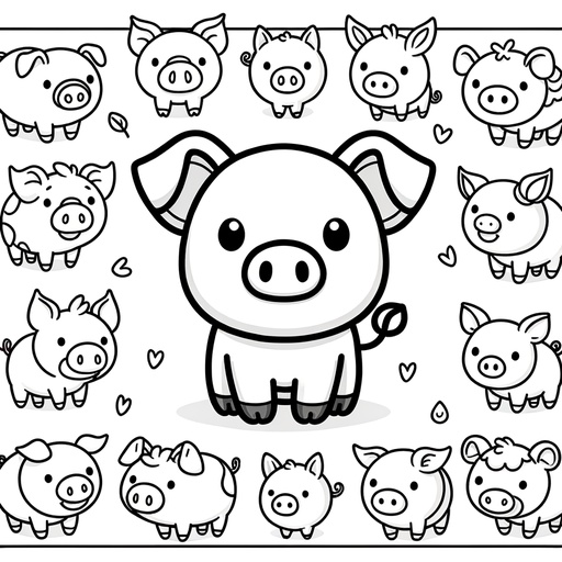 Pig with Farm Friends Children&#8217;s Coloring Page