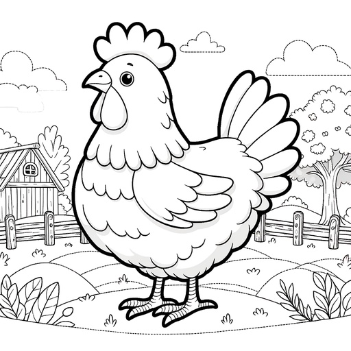 Chicken in Nature Coloring Page- 4 Free Printable Pages