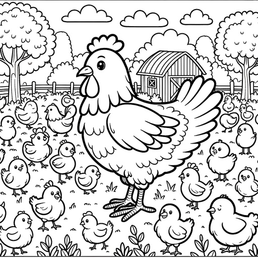 Chicken with Farm Friends Children&#8217;s Coloring Pages