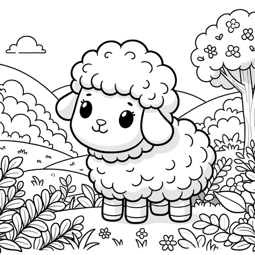 Sheep in Nature Coloring Page