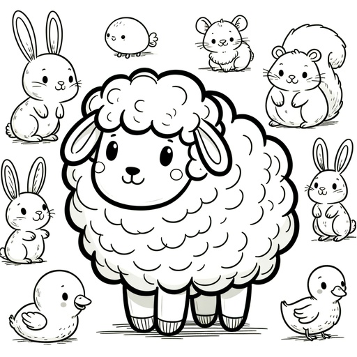 Sheep with Farm Friends Coloring Page