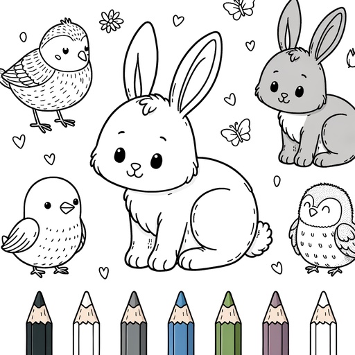 Rabbit with Forest Friends Coloring Page