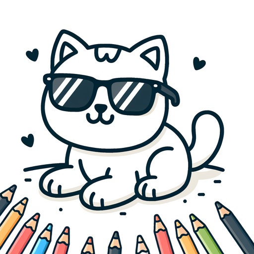 Pet Cat in Sunglasses Coloring Page