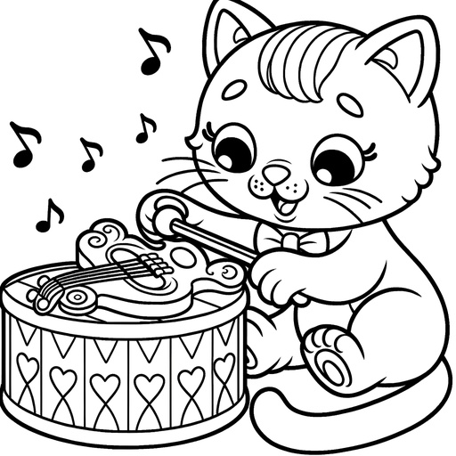Musical Pet Cat Coloring Page