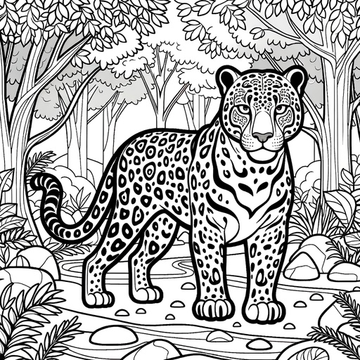 Simple Jaguar in Nature Children&#8217;s Coloring Page