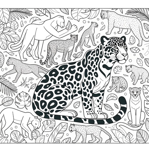 Simple Jaguar with Friends Children&#8217;s Coloring Page