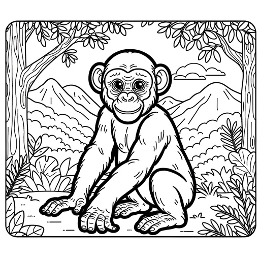 Chimpanzee in Nature Children&#8217;s Coloring Page