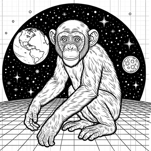 Space Chimpanzee Children&#8217;s Coloring Page