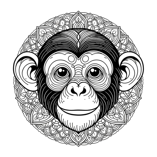 Mandala Chimpanzee Children&#8217;s Coloring Page