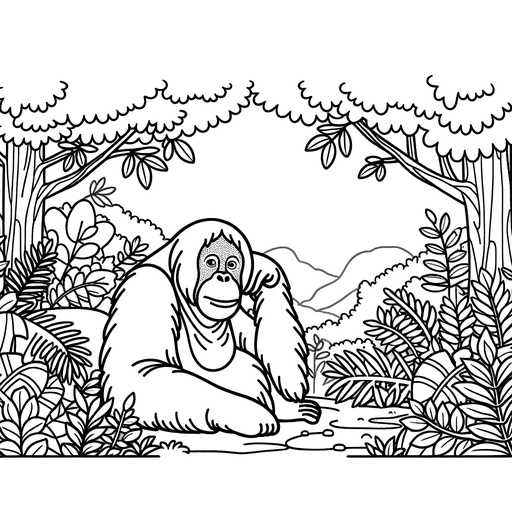 Orangutan in Nature Children&#8217;s Coloring Page