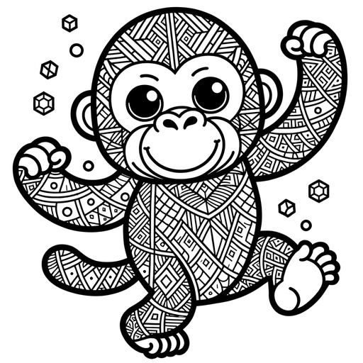 Geometric Orangutan Children&#8217;s Coloring Page