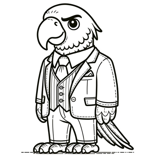Parrot in a Suit Children&#8217;s Coloring Page