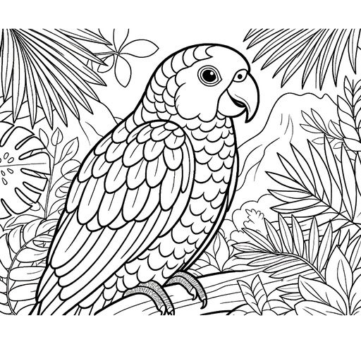 Parrot in Nature Children&#8217;s Coloring Page