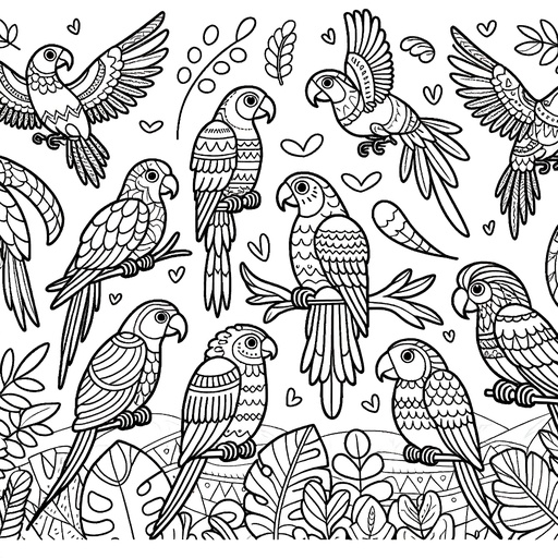 Parrot with Friends Children&#8217;s Coloring Page