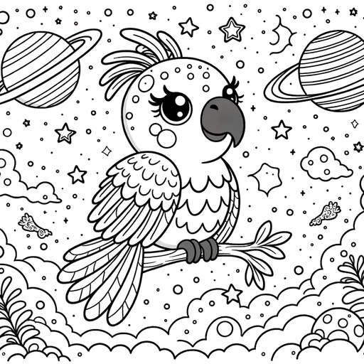 Space Parrot Children&#8217;s Coloring Page