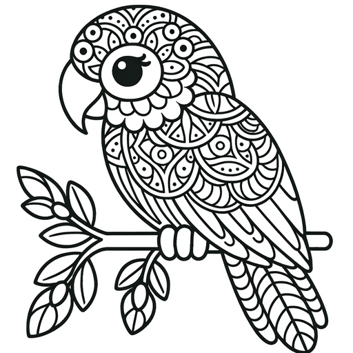 Mandala Parrot Children&#8217;s Coloring Page