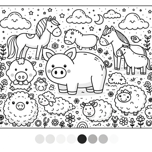 Pig with Farm Friends Children&#8217;s Coloring Page