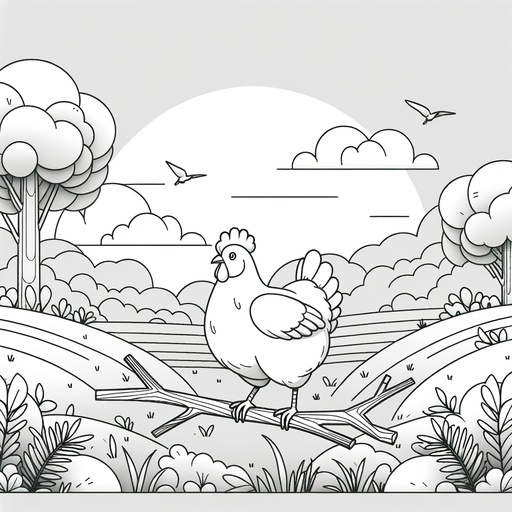 Chicken in Nature Children&#8217;s Coloring Pages