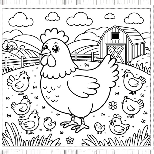 Chicken with Farm Friends Children&#8217;s Coloring Pages