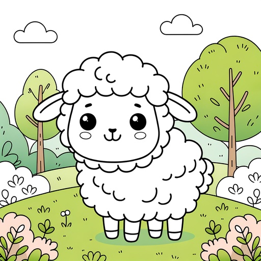 Sheep in Nature Coloring Page