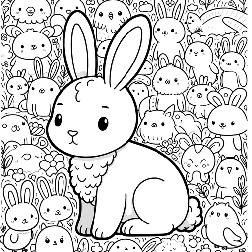 Rabbit with Forest Friends Coloring Page