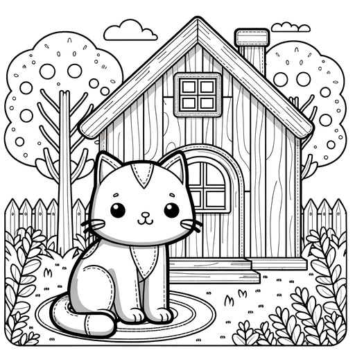 Pet Cat in Nature Coloring Page